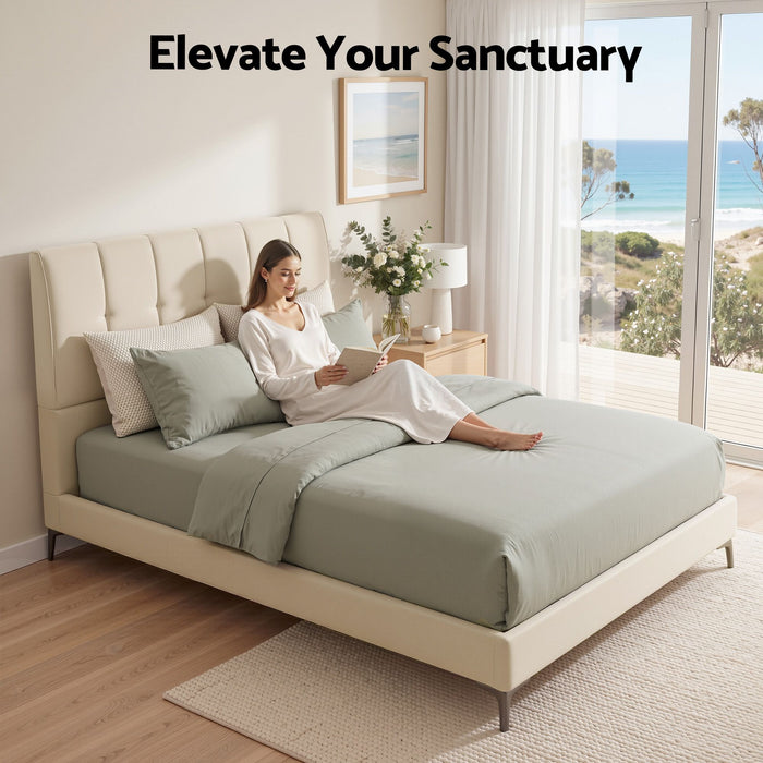 Artiss Queen Bed Frame Upholstered Platform Bed with Tufted Headboard 300kg Support