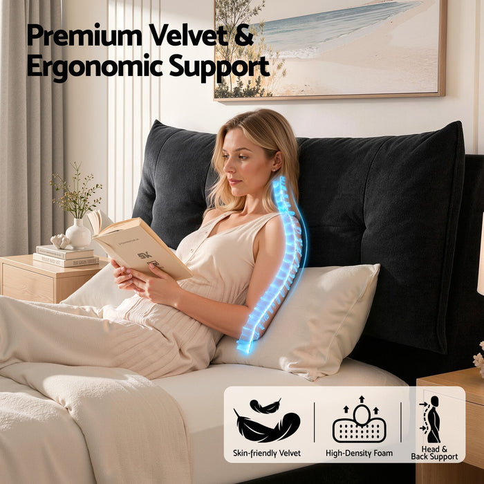 Artiss Queen Bed Frame with Horizontal Gas Lift Storage with LED Light USB Type-C Charging Station Black Velvet