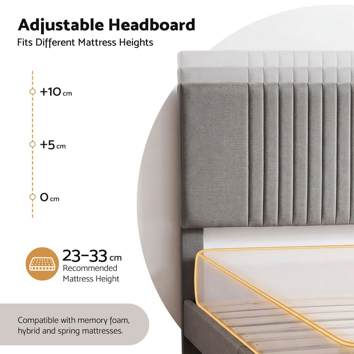 Artiss Double Bed Frame with Adjustable Headboard, Grey, 300kg Capacity
