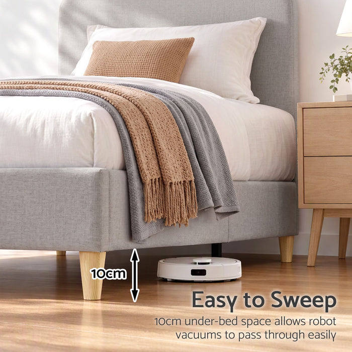 Artiss Single Bed Frame with Headboard, Faux Linen Fabric Grey