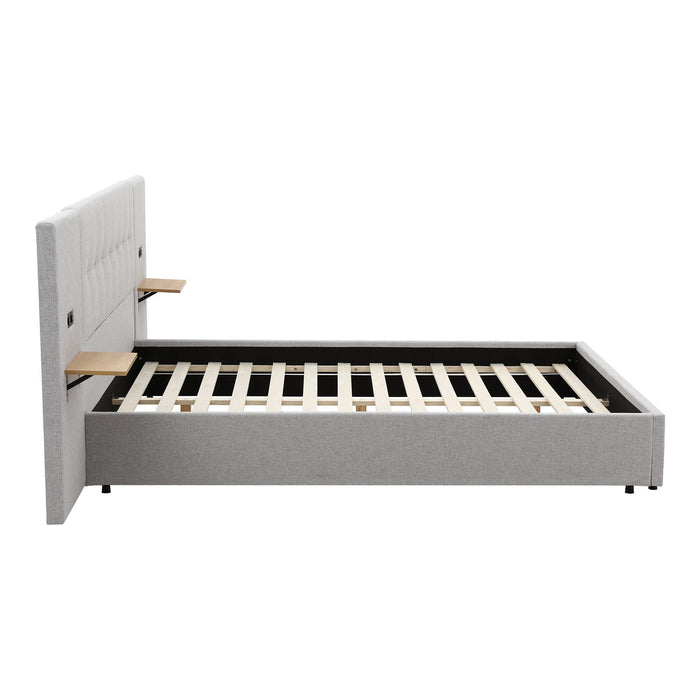 Artiss Queen Bed Frame with Wide Headboard, Floating Shelves and USB Grey