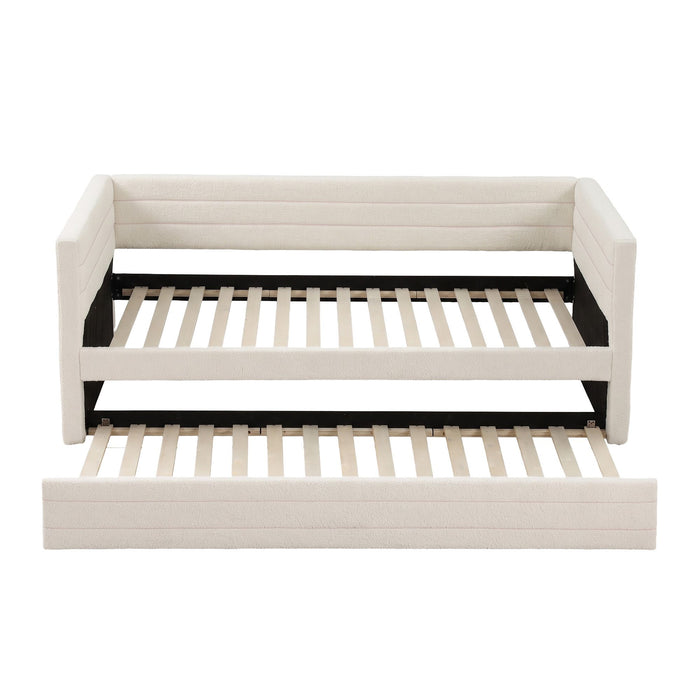 Artiss Single Daybed with Trundle, Boucle Upholstered Bed Frame Guest Bed
