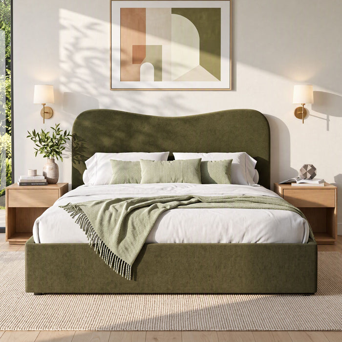 Artiss Double Bed Frame with Storage Drawer, Chenille Curved Headboard