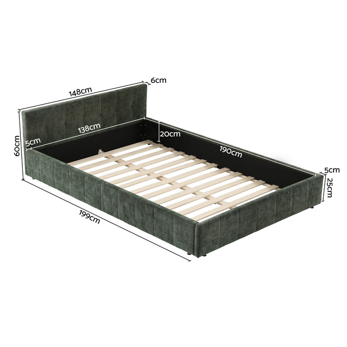 Artiss Double Bed Frame Chenille Heavy Duty Platform Base Green 300kg Support No Box Spring Needed