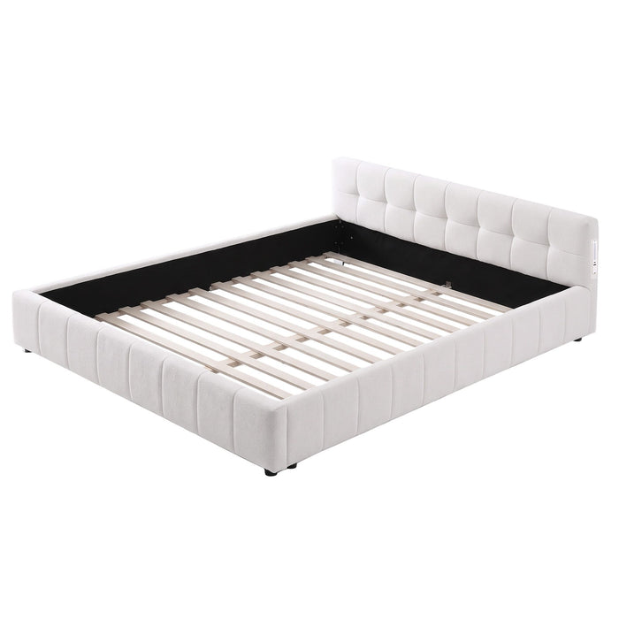 Artiss Double Bed Frame with Charging, LED Lights & Tufted Headboard
