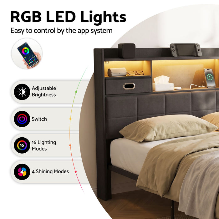 Artiss Double Bed Frame with 2 Storage Drawers & Headboard, USB Charging Station, RGB LED Light