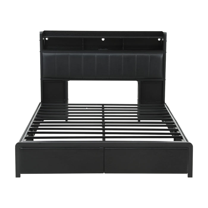 Artiss Double Bed Frame with Storage Headboard, 2 Drawers, Charging Station LED Light