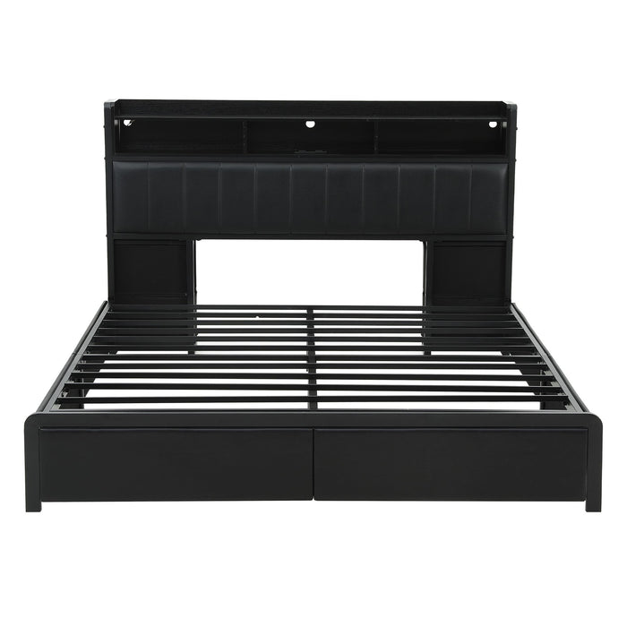 Artiss King Bed Frame with Storage Headboard, 2 Drawers, Charging Station & LED Light