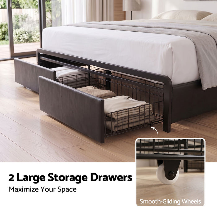Artiss Queen Bed Frame with Storage Headboard, 2 Drawers, Charging Station& LED Light
