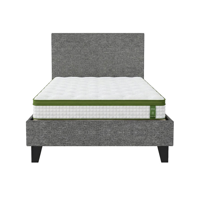 Artiss BedStory Single Bed Frame and Mattress Set, 30cm Hybrid Cooling Gel Mattress with Grey Upholstered Wooden Platform Base, Modern Bedroom Furniture Bundle