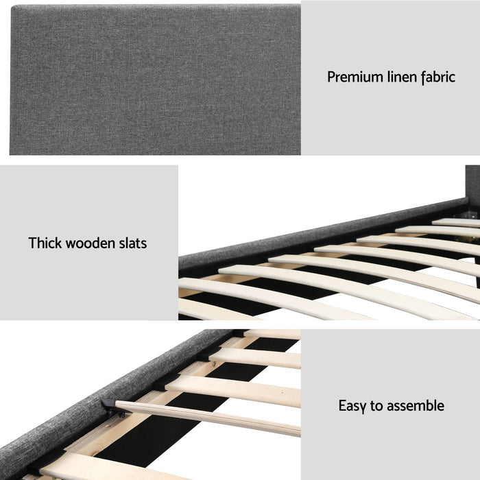 Artiss BedStory Single Bed Frame and Mattress Set, 30cm Hybrid Cooling Gel Mattress with Grey Upholstered Wooden Platform Base, Modern Bedroom Furniture Bundle