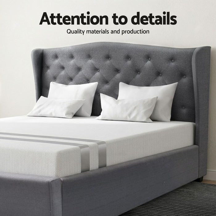 Artiss and BedStory Double Bed Frame and Mattress Set Memory Foam Cooling Gel Medium Soft Tufted Wing Headboard Grey