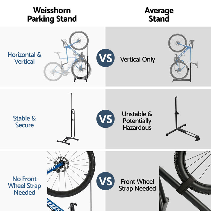 Weisshorn 4-in-1 Bike Parking Stand Vertical Floor Storage Rack for 24"-27.5" Bicycles, Adjustable Height Repair Maintenance Stand, Stable Indoor Garage Space Saver with Non-slip Rubber Feet