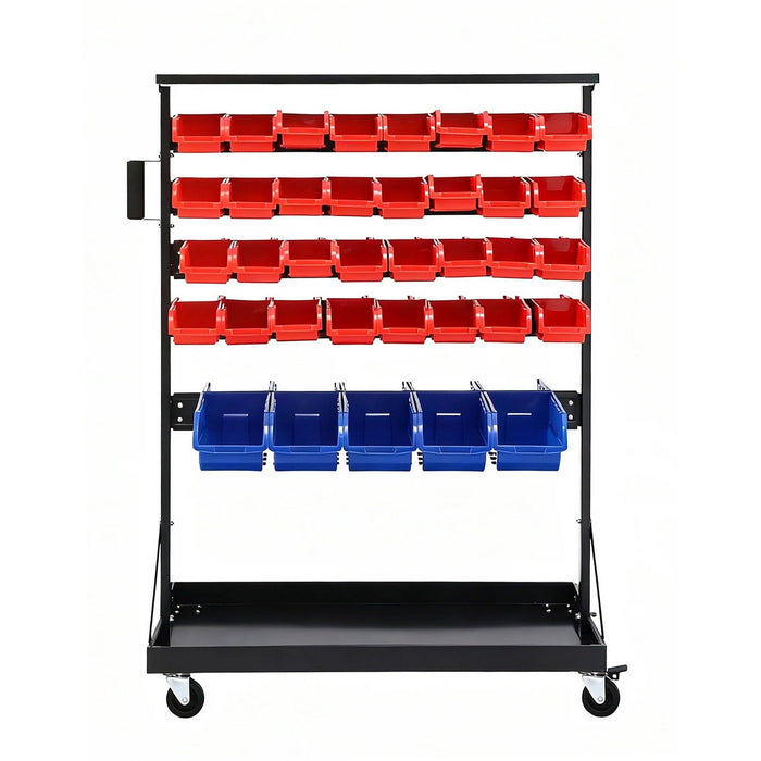 Giantz 74 Bins Storage Rack Double Sided Mobile Garage Workshop Tools Organizer