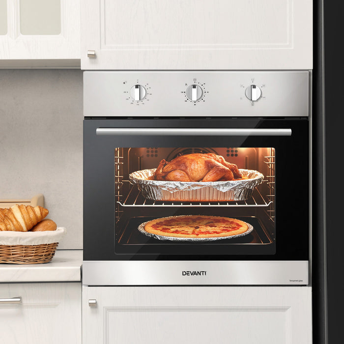 Devanti 60cm Electric Built In Wall Oven Stainless Steel 70L Silver