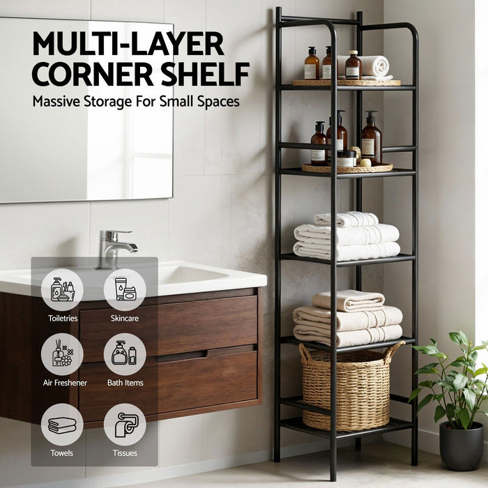 Artiss 2X Floor Standing Corner Shower Caddy 5 Tier Bathroom Organizer Black