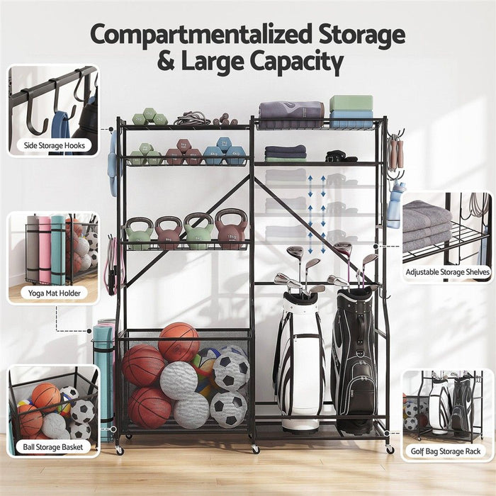 Everfit Sports Equipment Organizer Rack Multi Garage Storage for Golf Bag 174cm