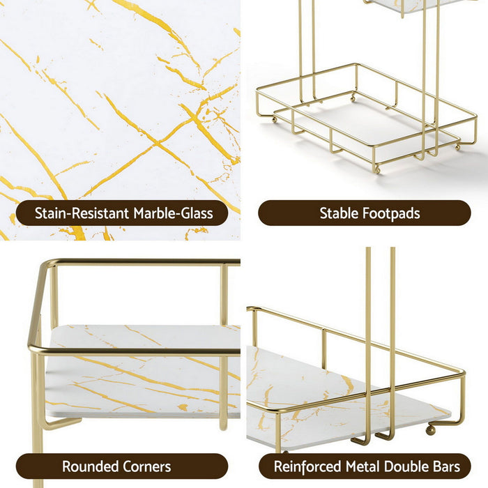 Artiss 2X Bathroom Storage Rack 2 Tier Corner Organiser Gold Marble Look