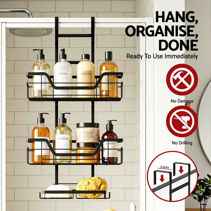 Artiss 2X 3 Tier Over The Door Shower Caddy Hanging Bathroom Storage Organizer