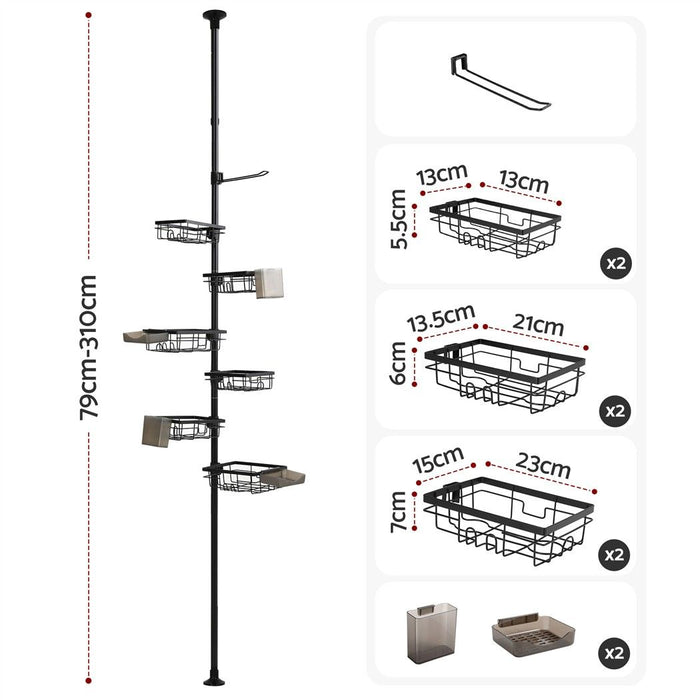 Artiss Tension Pole Shower Caddy Steel Corner Bathroom Shelf Black