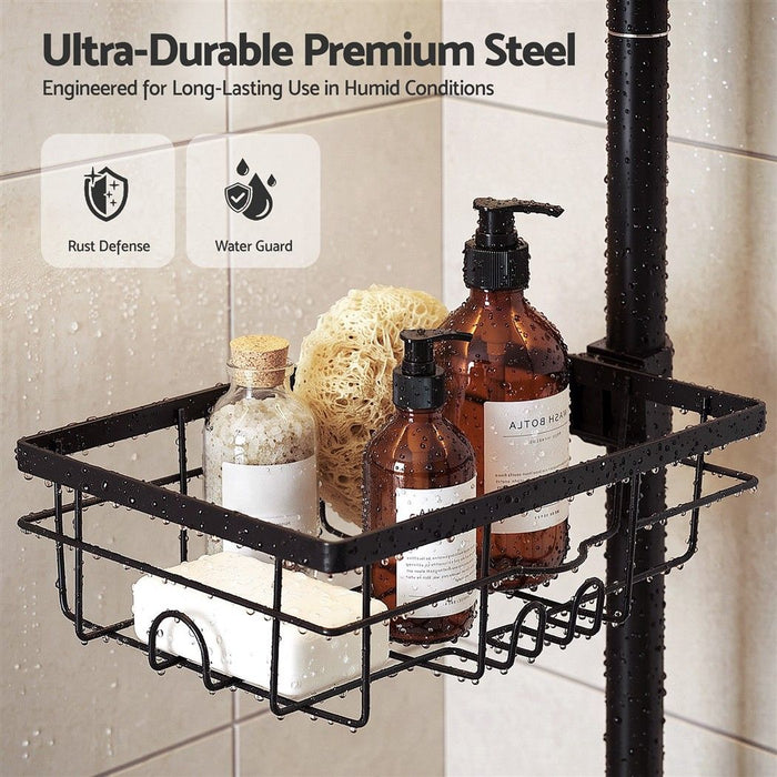 Artiss Tension Pole Shower Caddy Steel Corner Bathroom Shelf Black