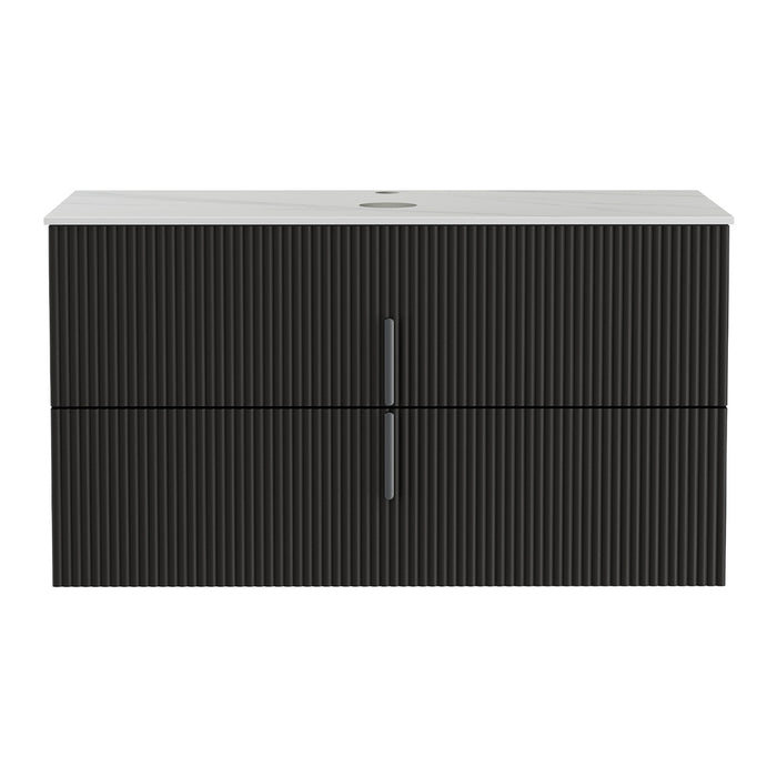 Cefito Vanity Unit 900mm Bathroom Cabinet Storage Wall Hung Black Timber Front