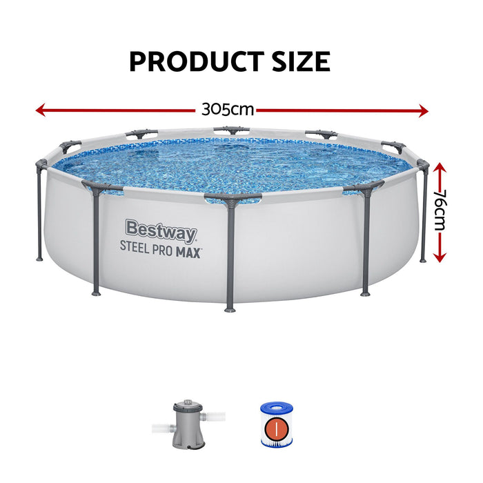 Bestway 305CM Swimming Pools Steel Above Ground Round Backyard Pool Set White