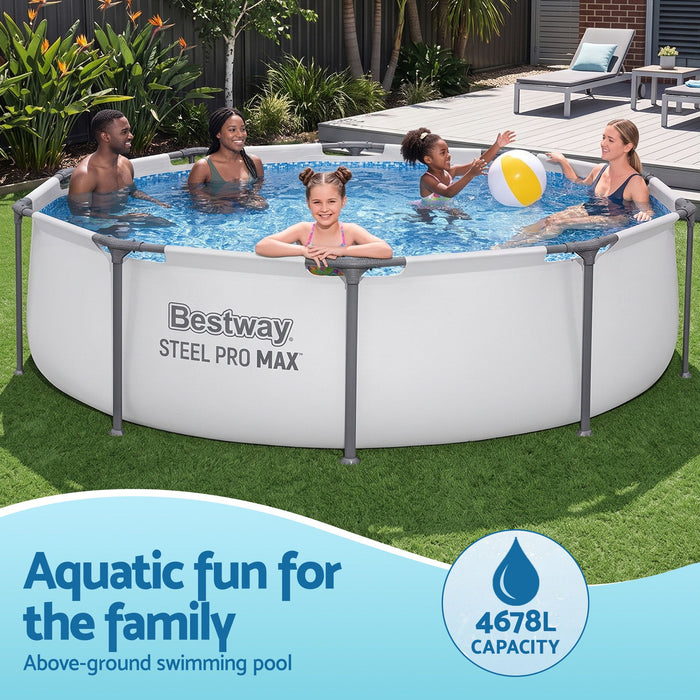 Bestway 305CM Swimming Pools Steel Above Ground Round Backyard Pool Set White