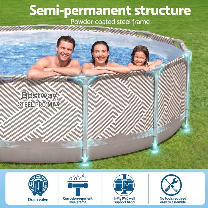 Bestway Swimming Pools 396cm x 107cm Steel Above Ground Canopy Backyard Pool Set White