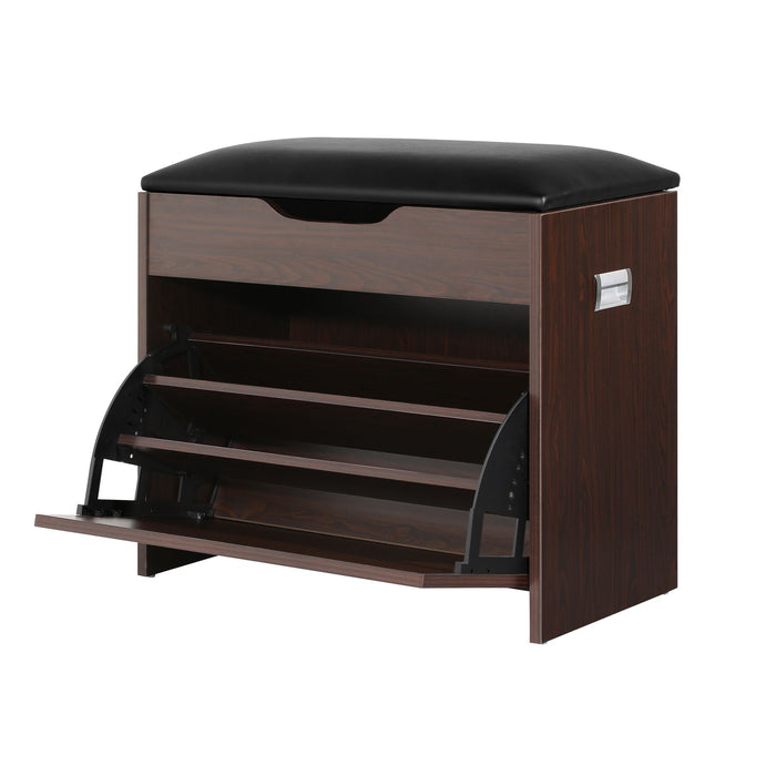Artiss 2x Shoe Bench Set Flip Drawer Walnut