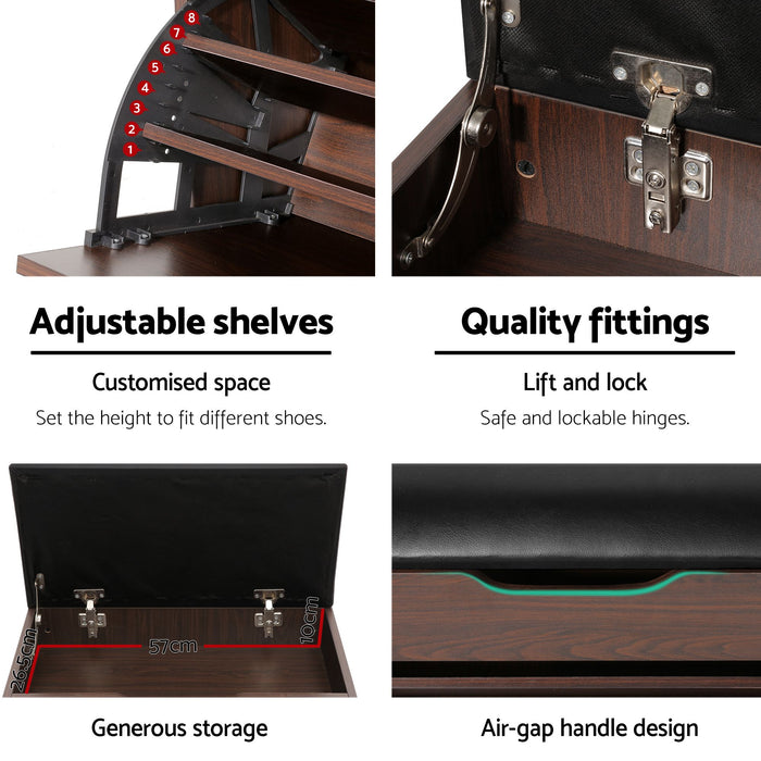 Artiss 2x Shoe Bench Set Flip Drawer Walnut