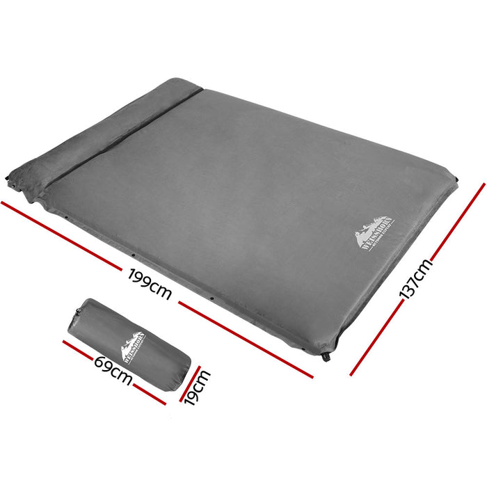 Double Self Inflating Mattress Weisshorn Air Bed Camping Hiking Mat- Grey