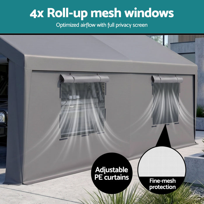 Instahut 3x6m Carports Canopy Tent Portable Garage Outdoor Steel Shelter Grey