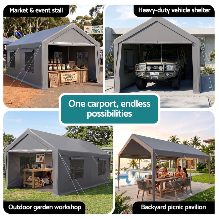 Instahut 3x6m Carports Canopy Tent Portable Garage Outdoor Steel Shelter Grey