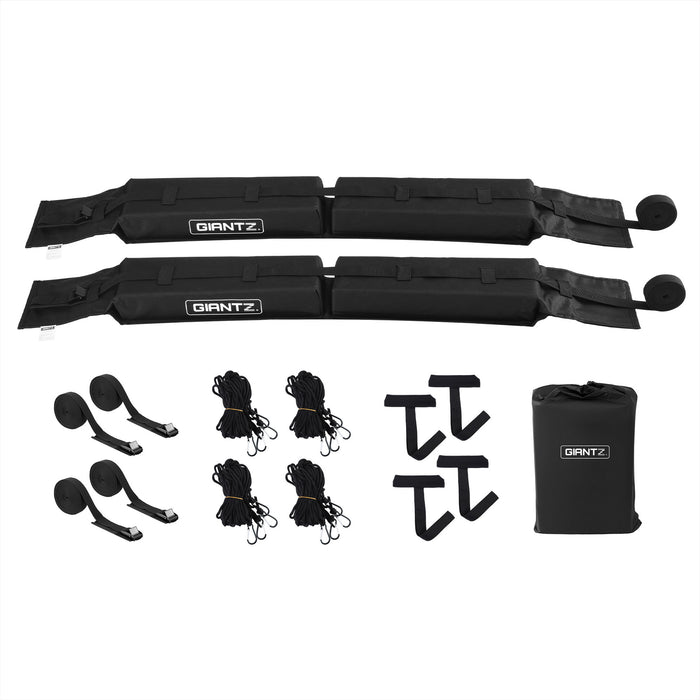 GIANTZ Kayak Roof Rack for Car, Universal Soft Roof Rack Pads for Surfboard SUP Canoe, Roof Bars for SUV Sedan without Side Rails, Portable Cross Bars with 4.5m Tie Down Straps & Ropes, 80kg Capacity