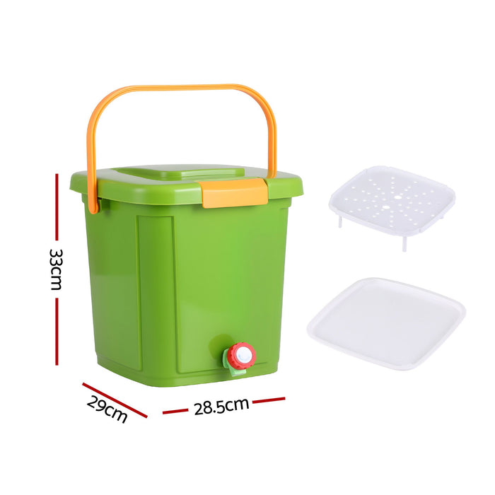 Gardeon 15L Kitchen Compost Bin Food Waste Caddy Drain Tap Green