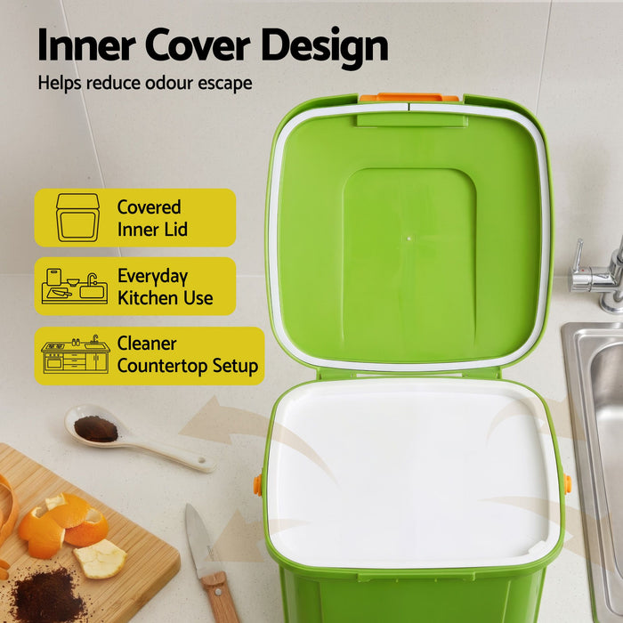 Gardeon 15L Kitchen Compost Bin Food Waste Caddy Drain Tap Green