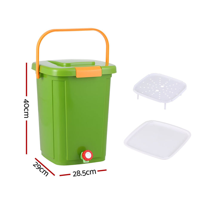 Gardeon 20L Kitchen Compost Bin Food Waste Caddy Drain Tap Green