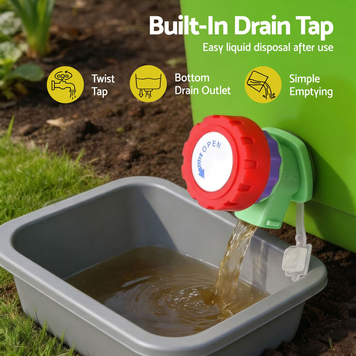 Gardeon 20L Kitchen Compost Bin Food Waste Caddy Drain Tap Green