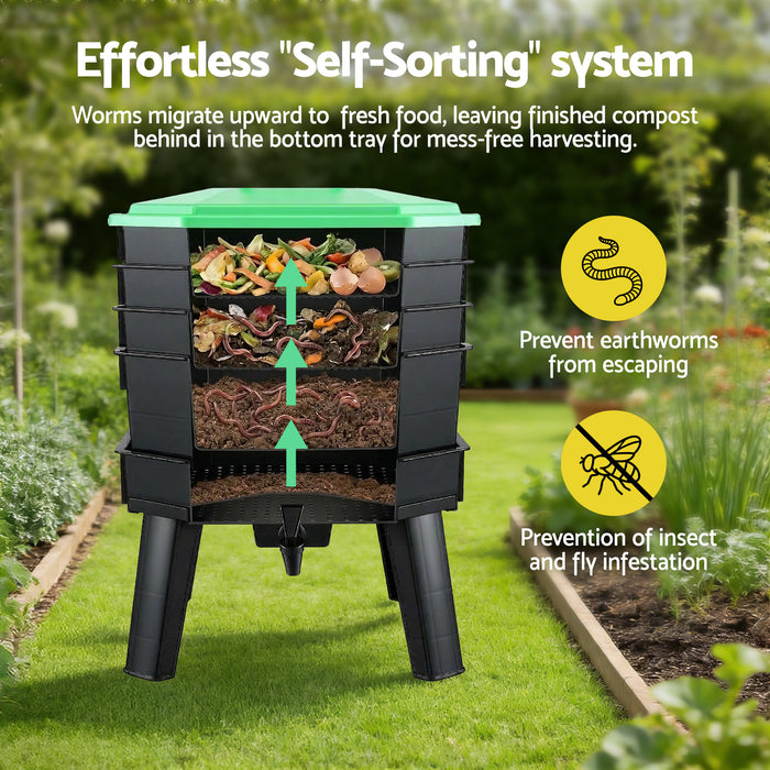 Gardeon Compost Bin 4-Tray Stackable Worm Farm Composter with Liquid Fertiliser Tap