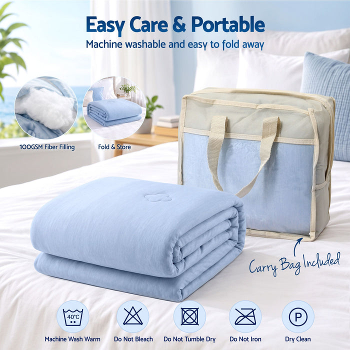 Giselle Cooling Blanket 130cm x 170cm Double Sided Summer Throw Lightweight Blue