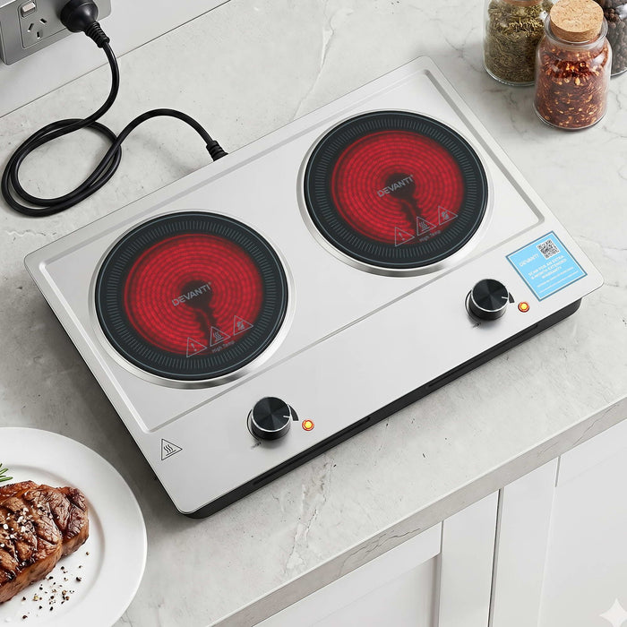 Devanti 2 Hobs Ceramic Cooktop Electric Hot Plate Infrared Knob Control 2400W
