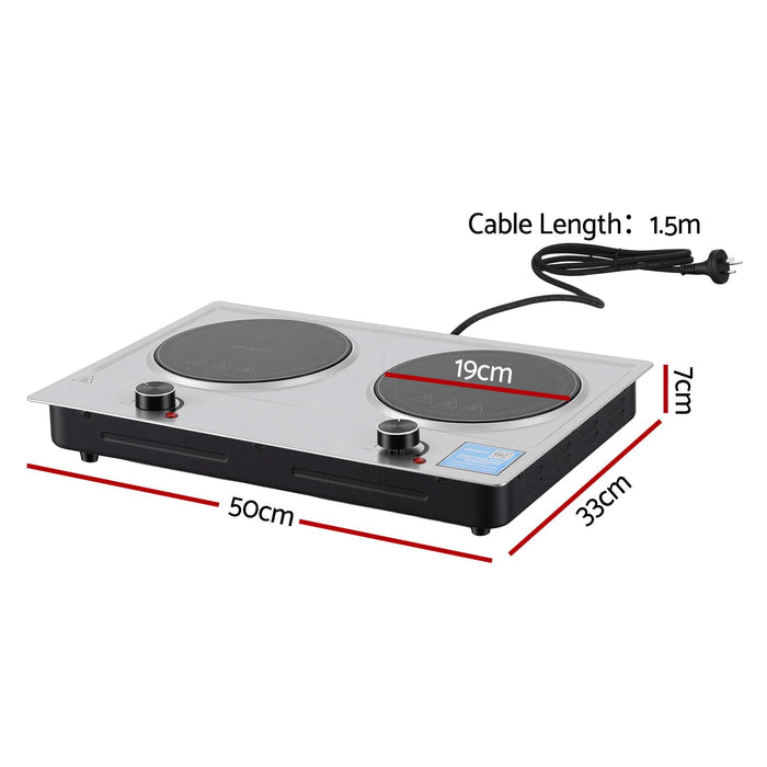 Devanti 2 Hobs Ceramic Cooktop Electric Hot Plate Infrared Knob Control 2400W