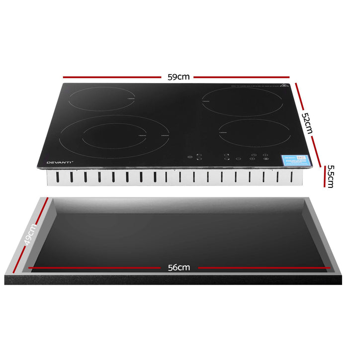 Devanti Ceramic Cooktop 5 Cooking Zone 4 Electric Hobs Touch Control 7600W Black