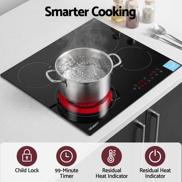 Devanti Ceramic Cooktop 5 Cooking Zone 4 Electric Hobs Touch Control 7600W Black