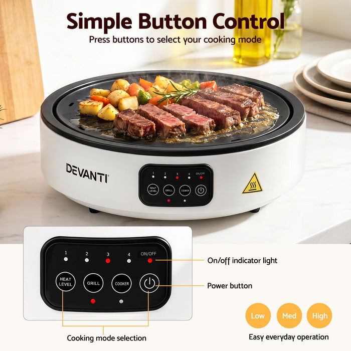 Devanti Ceramic Cooktop Electric Hot Plate Countertop Grill Cooker White