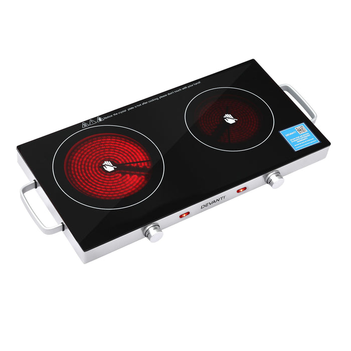 Devanti Portable Ceramic Cooktop Dual Burner Electric Hot Plate 2800W Black