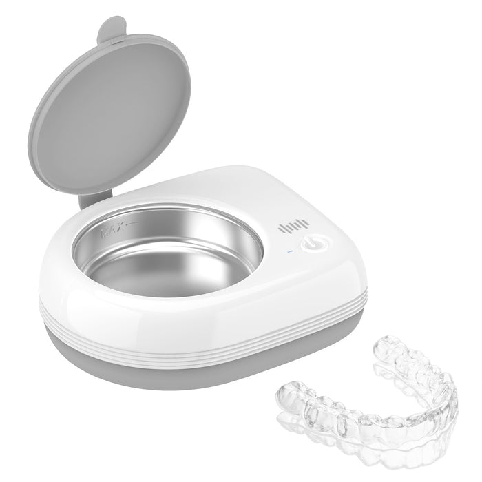 Cordless Ultrasonic Retainer Cleaner for Travel, 50kHz Ultra-Thin Dental Cleaner For Aligner, Braces, Night Guard, Jewelry with Cleaning Tablets (Arctic White)