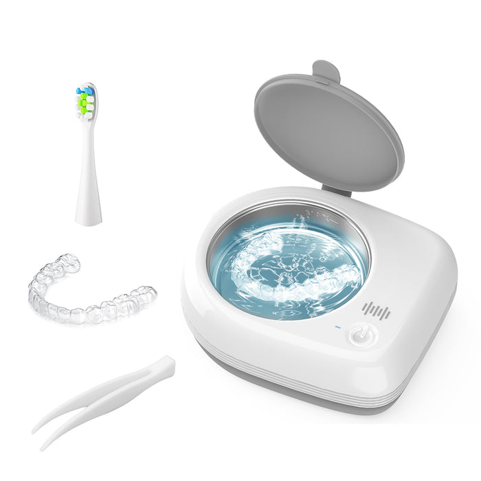 Cordless Ultrasonic Retainer Cleaner for Travel, 50kHz Ultra-Thin Dental Cleaner For Aligner, Braces, Night Guard, Jewelry with Cleaning Tablets (Arctic White)