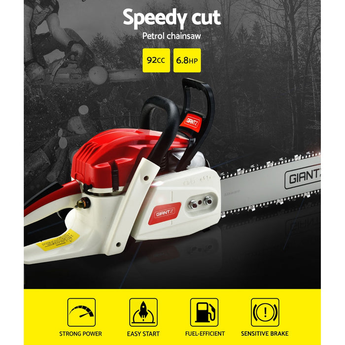 Giantz Chainsaw Petrol 92CC 24" Bar Commercial E-Start Pruning Chain Saw
